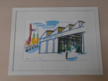 Gouache Guus van Eck (1958) Skyline Maastricht Regout beschikbaar voor biedingen