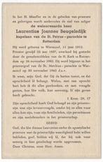Kapelaan L. Beugelsdijk 1912 Warmond + 1962 Rotterdam, 50, Verzenden, Bidprentje
