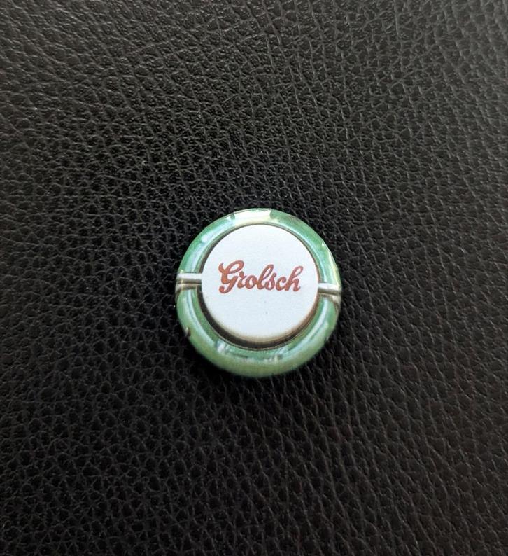 Grolsch - 25 mm button/speld/pin - Groen, Verzamelen, Biermerken, Nieuw, Overige typen, Grolsch, Ophalen of Verzenden