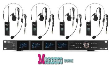 UHF Draadloze microfoonset, 4x 100-Kanaals, 4 Headsets beschikbaar voor biedingen