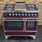 Luxe Fornuis Boretti 90 cm bordeaux rood + rvs 2 ovens, Witgoed en Apparatuur, Fornuizen, 60 cm of meer, Ophalen of Verzenden