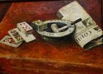 Stilleven speelkaarten met tabakspijp gesign. 1944 Wetering, Antiek en Kunst, Ophalen of Verzenden