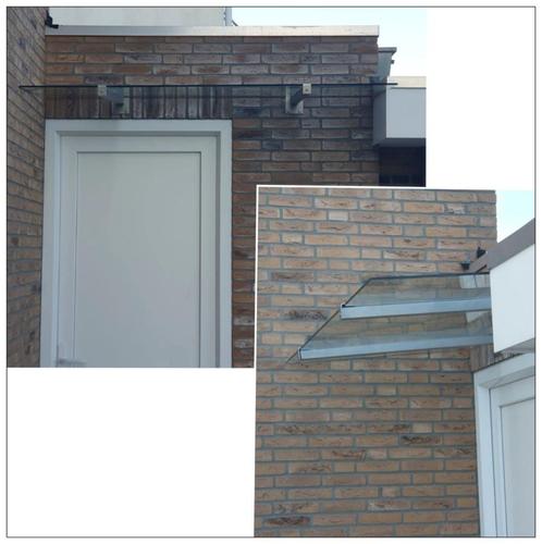 Deurluifel, luifel RVS + glas. NIEUW op maat gemaakt., Doe-het-zelf en Verbouw, Deuren en Horren, Nieuw, Glas, Metaal, Ophalen of Verzenden