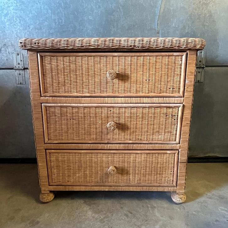 Vintage jaren 60 70 riet rotan wicker ladekast, Huis en Inrichting, Kasten | Ladekasten, Gebruikt, Minder dan 100 cm, 50 tot 100 cm