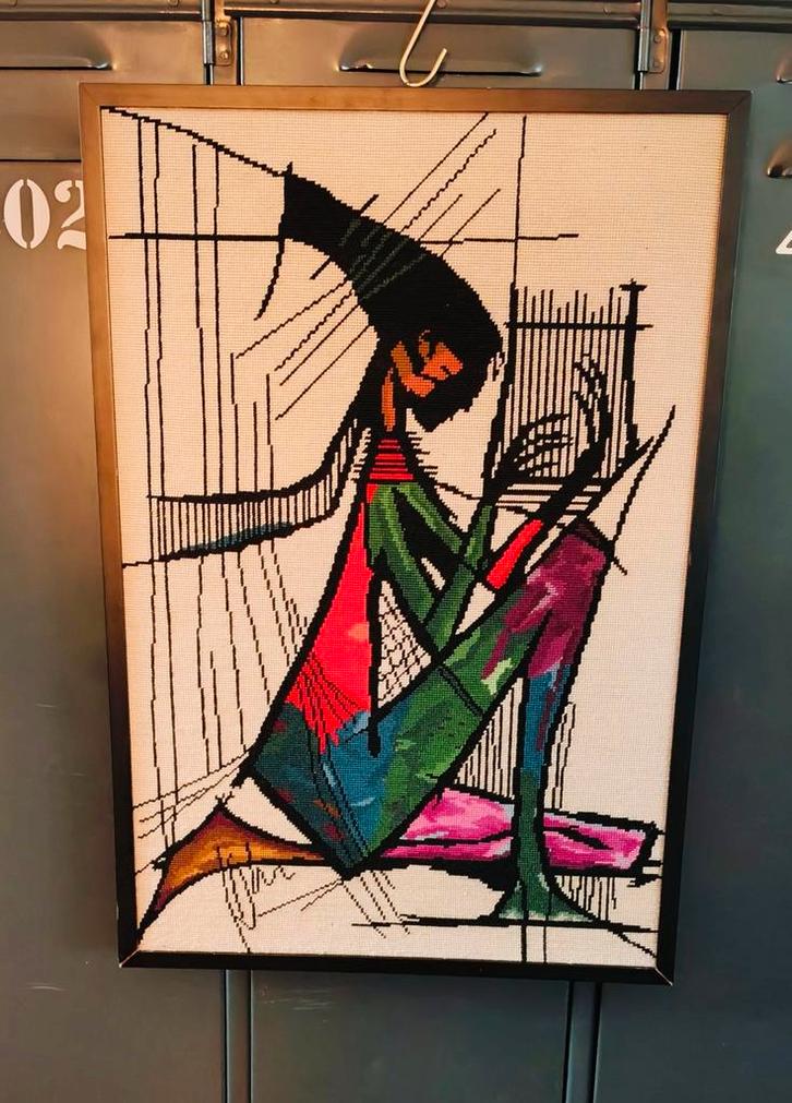 Vintage Wandtapijt Harpspeelster - Jaren 60/70, Antiek en Kunst, Kunst | Schilderijen | Abstract, Ophalen