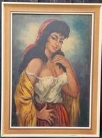 vintage ingelijst olieverf schilderij gypsy girl, Ophalen