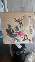 Prachtig chinees schilderij 70 bij 70 hybiscus bloemen, Ophalen of Verzenden