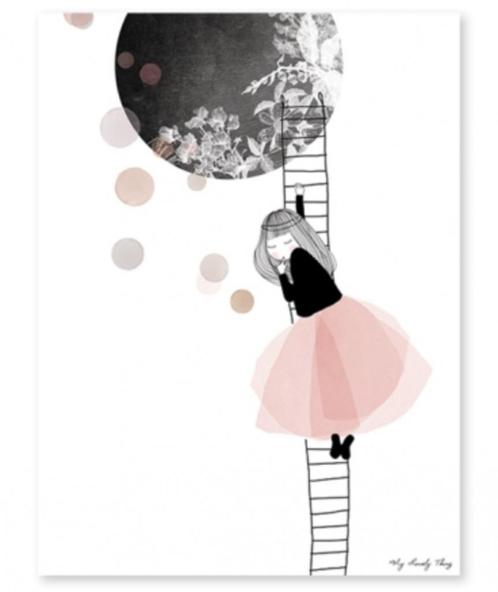 Kinderposter Poster Maan Meisje op de Ladder Lilipinso, Kinderen en Baby's, Kinderkamer | Inrichting en Decoratie, Nieuw, Wanddecoratie