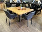 Showroomuitverkoop: Eiken eettafel met stoelen, Nieuw, Ophalen of Verzenden, Vier personen, Industrieel