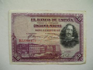813. Spanje, 50 pesetas 1928 Velázquez. beschikbaar voor biedingen