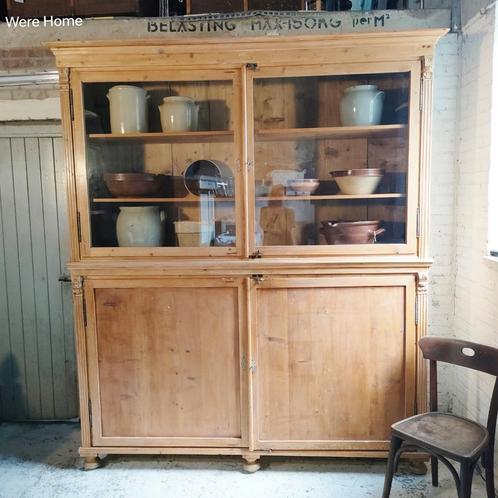 Antieke grenen kast buffetkast hoge grote 2 delig enorme, Antiek en Kunst, Curiosa en Brocante, Ophalen of Verzenden