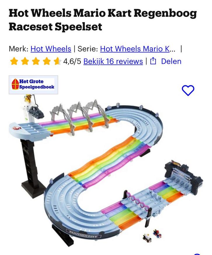 Mario Kart Regenboog Racebaan, Kinderen en Baby's, Speelgoed | Racebanen, Zo goed als nieuw, Racebaan, Handmatig, Hot Wheels, Met looping