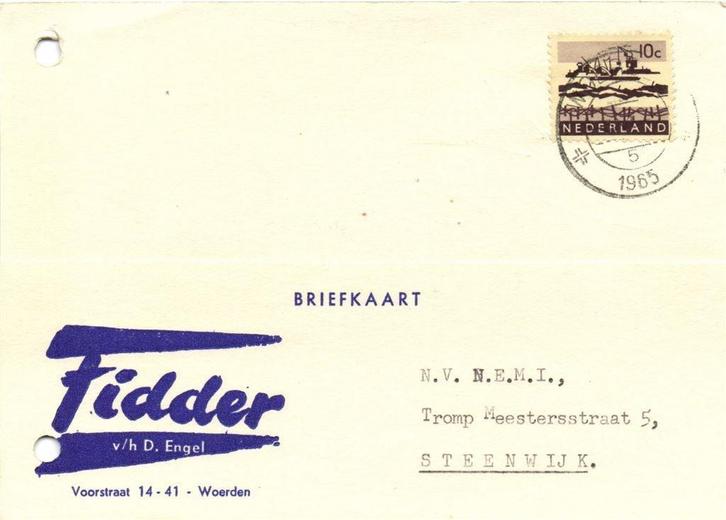 Fidder, v/h D. Engel, Woerden - 06.1965 - briefkaart, Postzegels en Munten, Brieven en Enveloppen | Nederland, Briefkaart, Ophalen of Verzenden