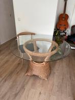 Glazen ronde tafel bamboe rotan vintage boho eettafel, Ophalen, Rond, Glas, 100 tot 150 cm