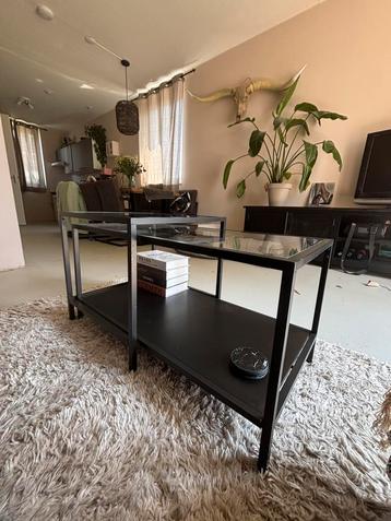 Bijzettafel, set van 2, zwart/glas,