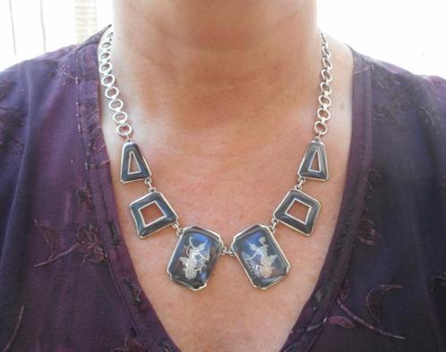 Prachtig Sterling zilveren antiek collier nr.1726, Sieraden, Tassen en Uiterlijk, Kettingen, Zo goed als nieuw, Zilver, Zilver