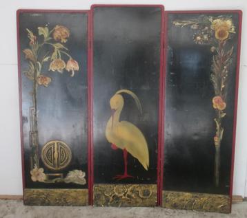 art nouveau Japanse zwart gelakt kamerscherm bloemen gips beschikbaar voor biedingen