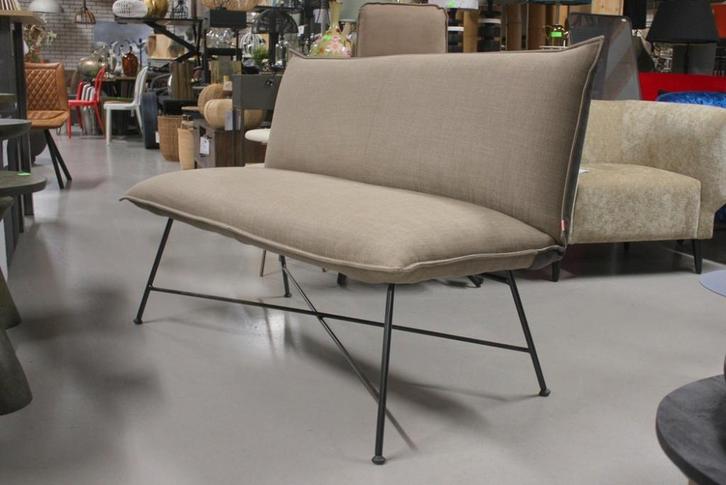 Luxe eetkamerbank Vidar Jess Design stof & leer naturel bank, Huis en Inrichting, Stoelen, Zo goed als nieuw, Vijf, Zes of meer stoelen