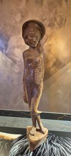 Art Deco Houten Beeld Balinese Vrouw met Fruitmand, Ophalen of Verzenden