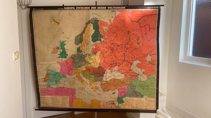 Unieke schoolkaart Europa zwischen den beiden Weltkriegen, Antiek en Kunst, Antiek | Schoolplaten, Geschiedenis, Ophalen