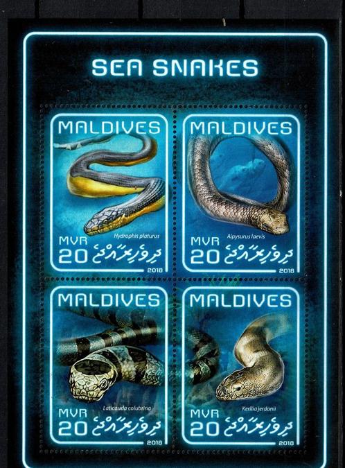 maldives 2018 pf blok slangen snakes reptielen zeeleven 2, Postzegels en Munten, Postzegels | Thematische zegels, Postfris, Dier of Natuur