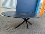 Ovale eettafel marmer zwart 260 x 120 cm, Ophalen, 100 tot 150 cm, Vijf personen of meer, Ovaal