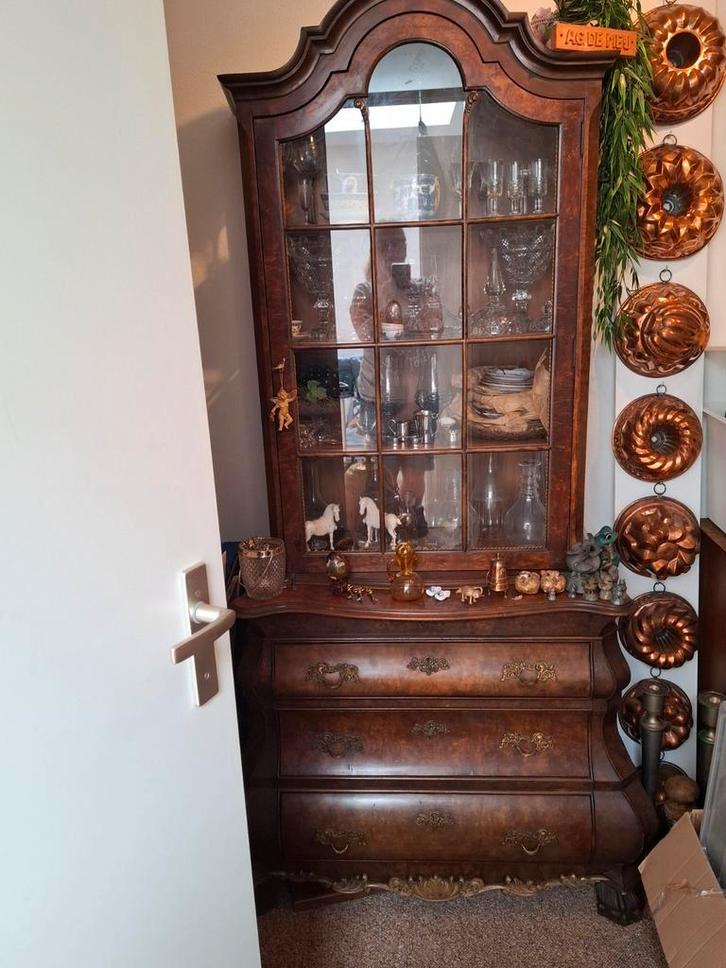 Antieke Buikkast met Glazen Bovenkast, Huis en Inrichting, Kasten | Vitrinekasten, Gebruikt, 150 tot 200 cm, 50 tot 100 cm, 25 tot 50 cm