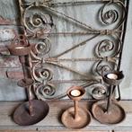 Stoere oude metalen kandelaar sober landelijk *Etage3*, Huis en Inrichting, Woonaccessoires | Overige, Gebruikt, ., Ophalen of Verzenden