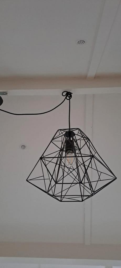 Industriële hanglamp draadstaal zwart, Huis en Inrichting, Lampen | Hanglampen, Zo goed als nieuw, 75 cm of meer, Metaal, Ophalen