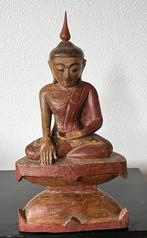 Houten burmese boeddha met certificaat van echtheid, Ophalen of Verzenden