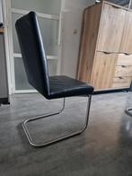 6 eetkamerstoelen, echt leer, zwart met chroom onderstel, Huis en Inrichting, Stoelen, Ophalen, Gebruikt, Zwart, Leer