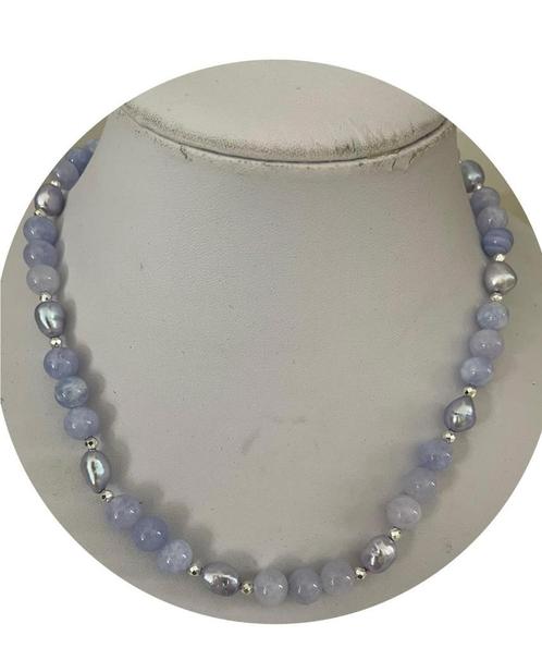 prachtige blue lace agaat ketting, Sieraden, Tassen en Uiterlijk, Kettingen, Nieuw, Steen of Mineraal, Blauw, Ophalen of Verzenden