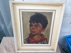 Olieverfschilderij van H. Blommers, Jongetje met een peuk., Antiek en Kunst, Ophalen of Verzenden