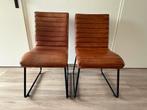 4 leren Leda sledestoelen cognac/petrol, Huis en Inrichting, Stoelen, Ophalen, Gebruikt, Bruin, Leer