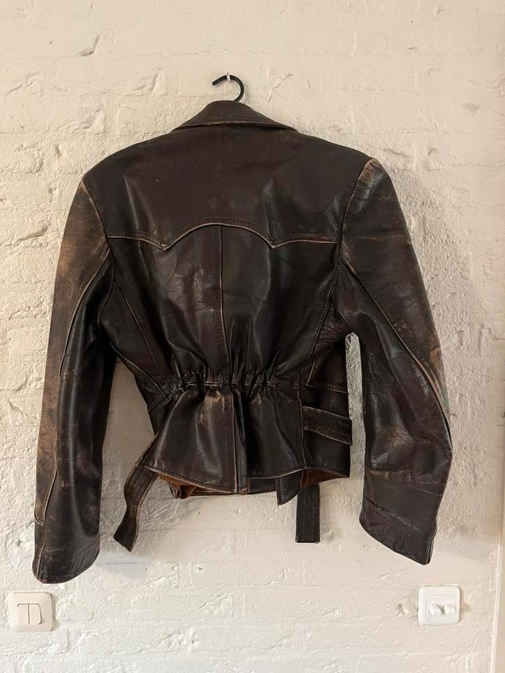 Stoer bruin dik leren vintage jack, large, Kleding | Heren, Overige Herenkleding, Gedragen, Ophalen of Verzenden
