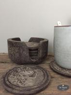 Houten onderzetters in houder 6st hout stoer sober landelijk, Verzenden, Nieuw, Glas of Kopje