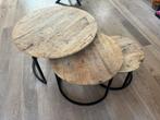 TEAB: Mango Houten Salontafel Set - Industrieel, Huis en Inrichting, Tafels | Salontafels, Ophalen, Gebruikt, Rond, 50 tot 100 cm