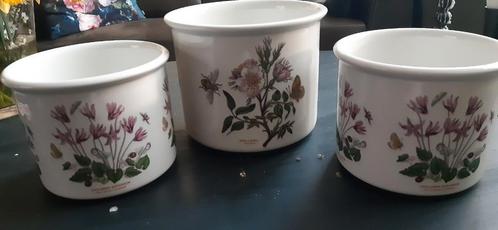 3 overbloempotten Portmeirion  Pottery The  Botanic Garden, Tuin en Terras, Bloempotten, Aardewerk, Minder dan 25 cm, Rond, Ophalen of Verzenden