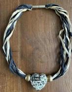 Unieke beige-zwarte ketting met hart, hartje, Sieraden, Tassen en Uiterlijk, Kettingen, Beige, Ophalen of Verzenden, Zo goed als nieuw