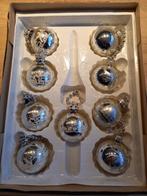 * Mooie vintage kerstballen zilver met zilver en sneeuwdecor, Diversen, Kerst, Ophalen of Verzenden, Gebruikt