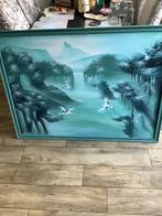 Groot schilderij met paradijsvogels, Ophalen, Zo goed als nieuw, Schilderij, 100 tot 125 cm