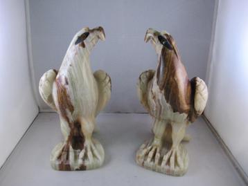 Natuurstenen roofvogel beelden set (Onyx marmer) (Groen) beschikbaar voor biedingen