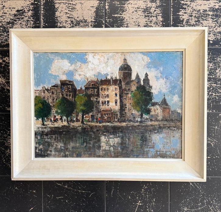 Clement van Vlaardingen - Amsterdams Stadsgezicht, Antiek en Kunst, Kunst | Schilderijen | Klassiek, Ophalen