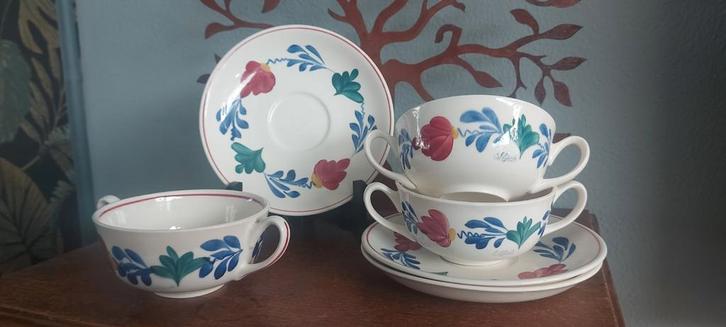 3 soepkommen boerenbont Sphinx Regout, Antiek en Kunst, Antiek | Servies compleet, Ophalen of Verzenden
