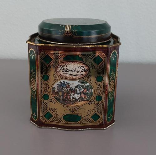 D.E. PICKWICK groen/gouden theeblik VINTAGE, Verzamelen, Blikken, Gebruikt, Thee, Douwe Egberts, Ophalen of Verzenden