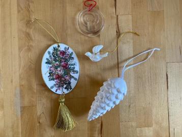 Kerst versiering Aardewerk dennenappel & Duifje, glas Kaars beschikbaar voor biedingen