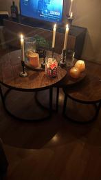 Salontafels eikenhout, Gebruikt, Rond, Metaal, Minder dan 50 cm