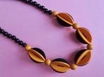 jwg Vintage 60s Art Deco design kralen ketting oranje zwart, Verzenden, Overige materialen, Ketting
