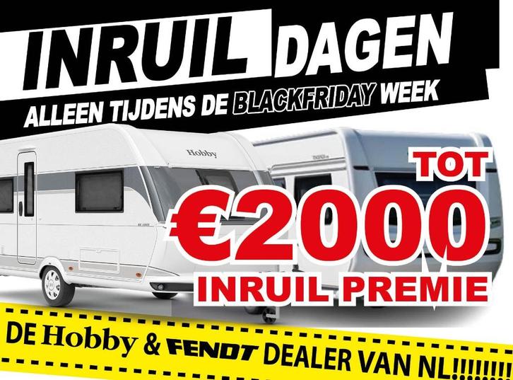 2026 HOBBY en FENDT INRUILDAGEN / NU TOT €2000 INRUIL PREMIE, Caravans en Kamperen, Caravans, Bedrijf, tot en met 4, Rondzit, Hobby