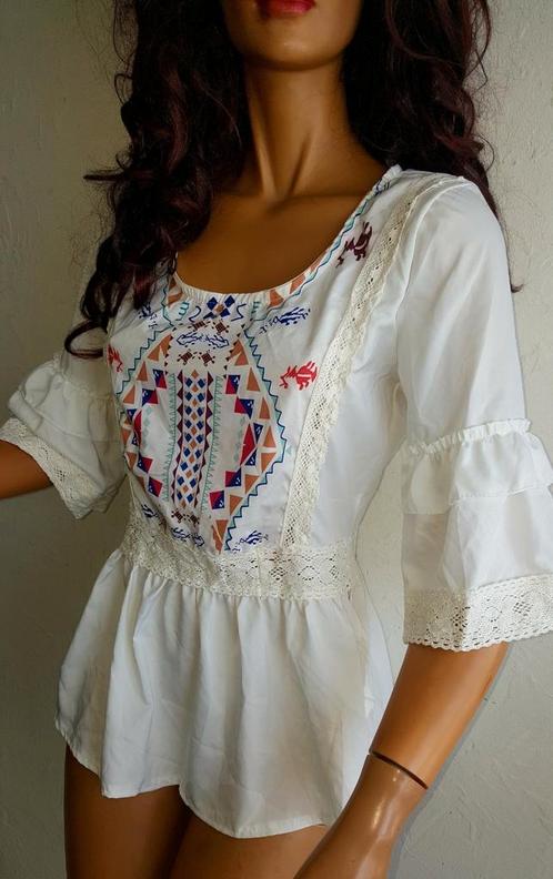 Ibiza Boho tuniekje L, Kleding | Dames, Blouses en Tunieken, Zo goed als nieuw, Wit, Ophalen of Verzenden
